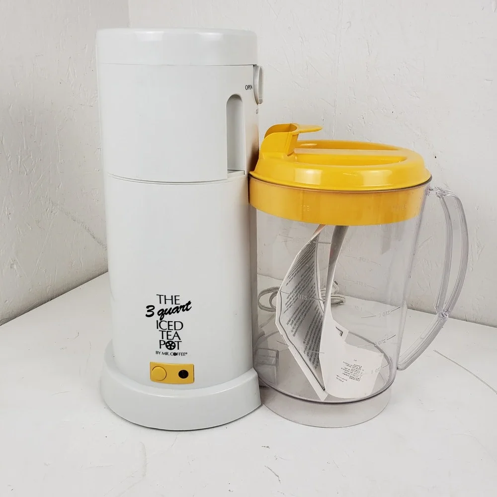Mr. Coffee TM3.5 3 Quart Iced Tea Pot Maker White and Yellow with Pitcher